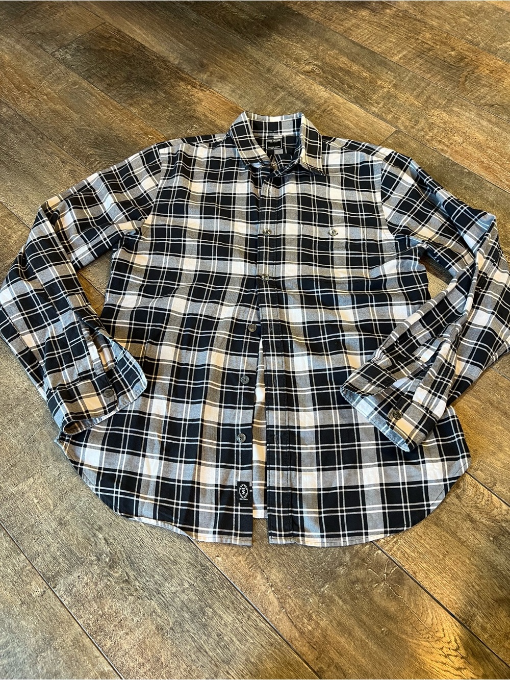 Todd Snyder Men's Black & White Plaid Button-Up Shirt 100% cotton